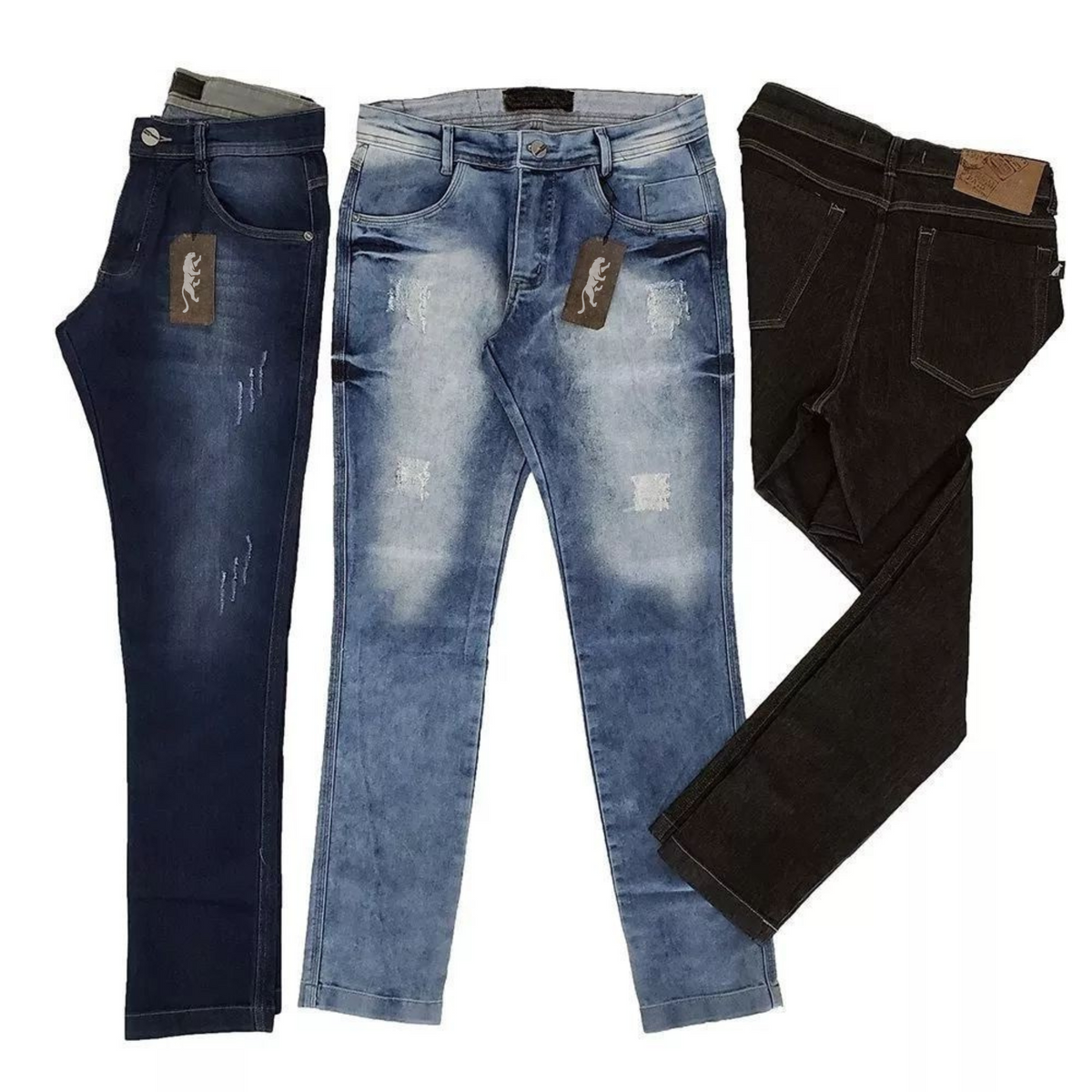 Kit com 3 Calças Jeans Masculinas Slim Fit com Lycra