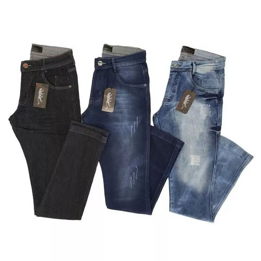 Kit com 3 Calças Jeans Masculinas Slim Fit com Lycra