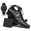 Sapato Social Verniz + Cinto + Carteira + Relógio de Ponteiro