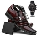 Sapato Social Verniz + Cinto + Carteira + Relógio de Ponteiro